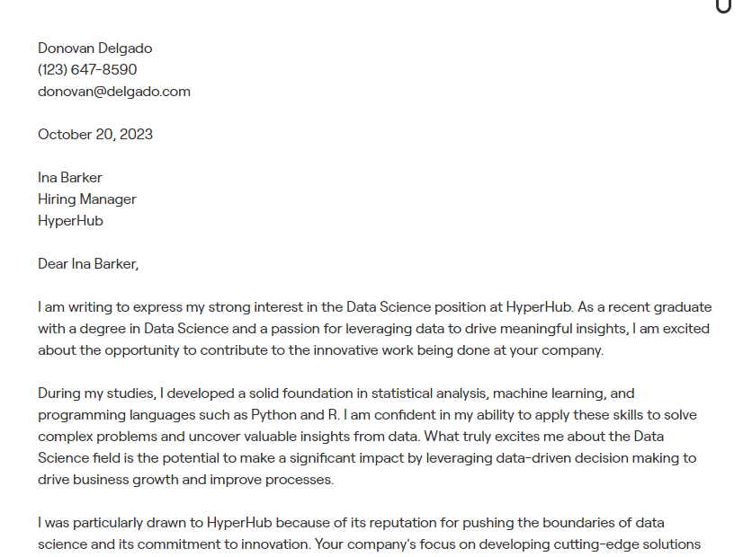 data scientist cover letter