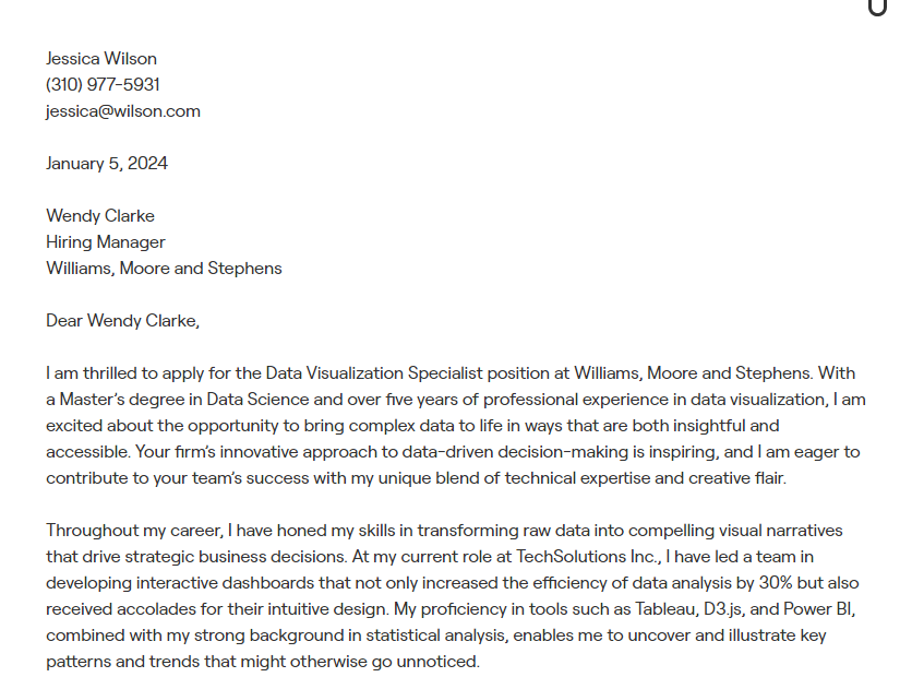 data visualization cover letter