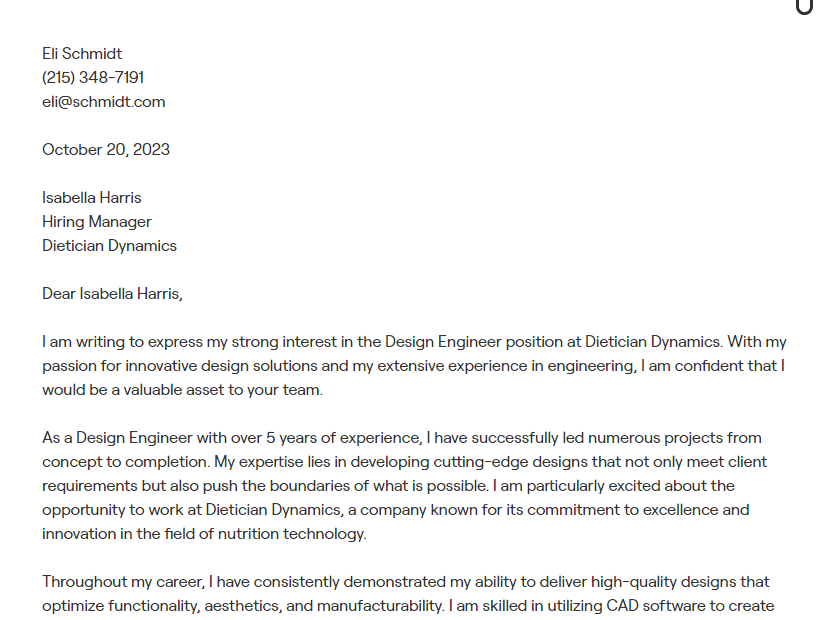 design engineer cover letter