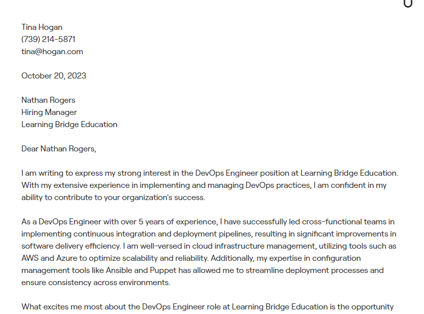 devops engineer cover letter