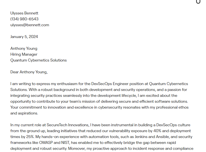 devsecops engineer cover letter