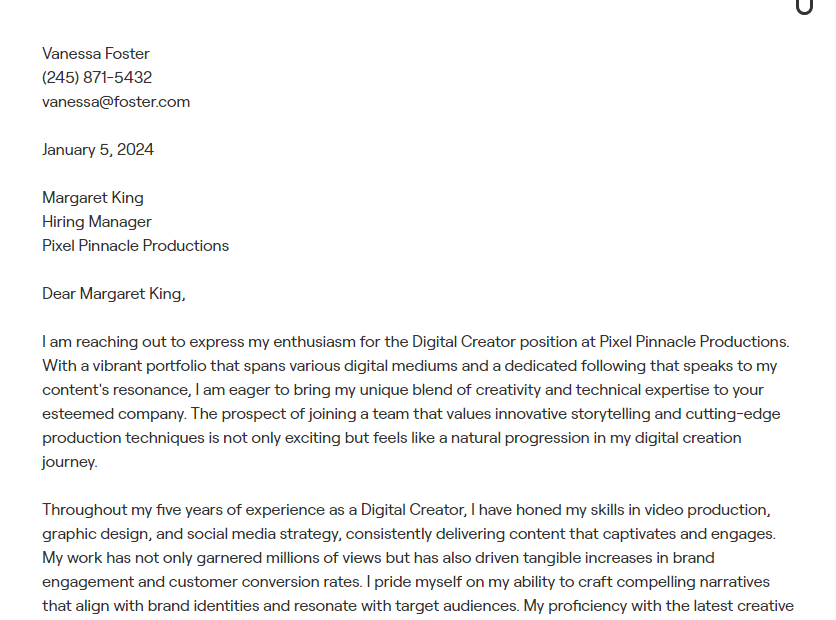 digital creator cover letter