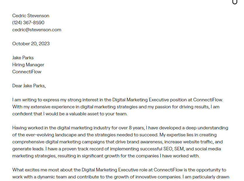 digital marketing manager cover letter