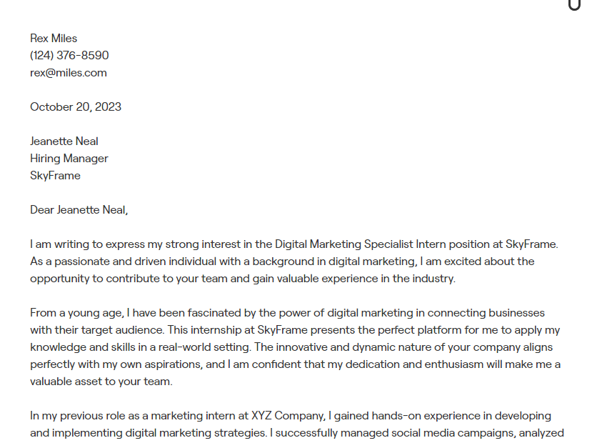 digital marketing specialist cover letter