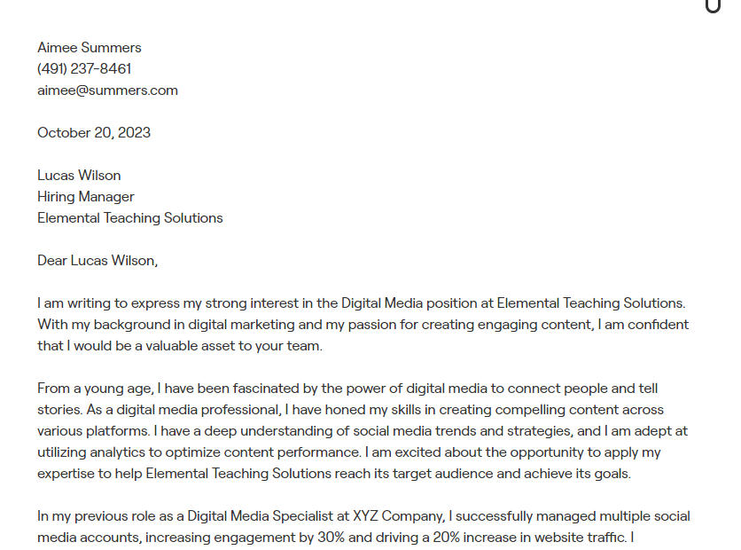 digital media cover letter