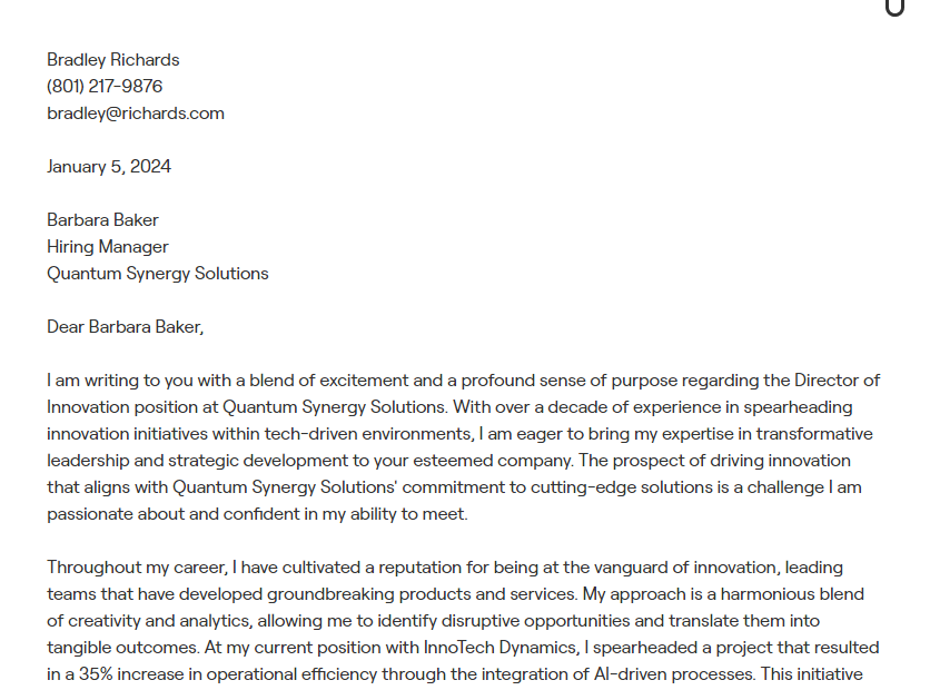 director of innovation cover letter