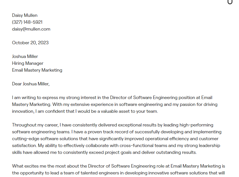 director of software engineering cover letter