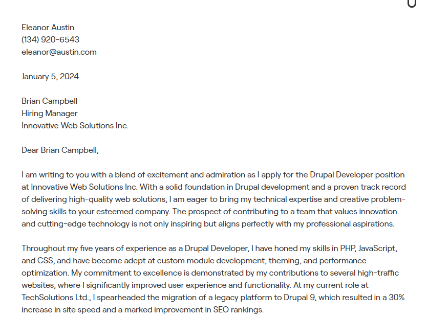 drupal developer cover letter