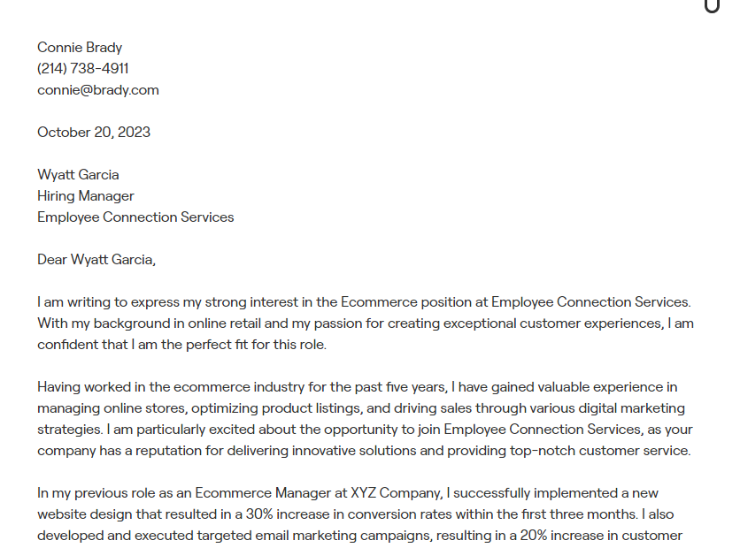 ecommerce cover letter