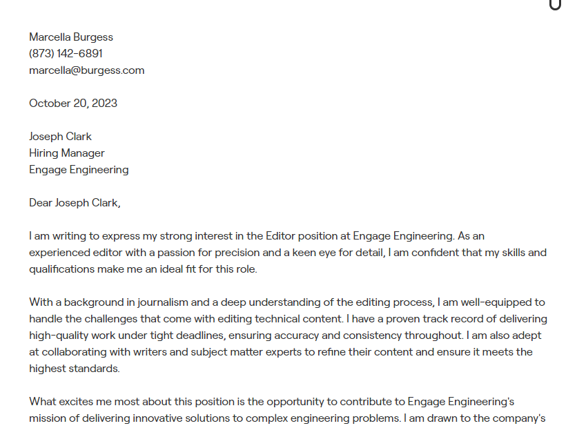 editor cover letter