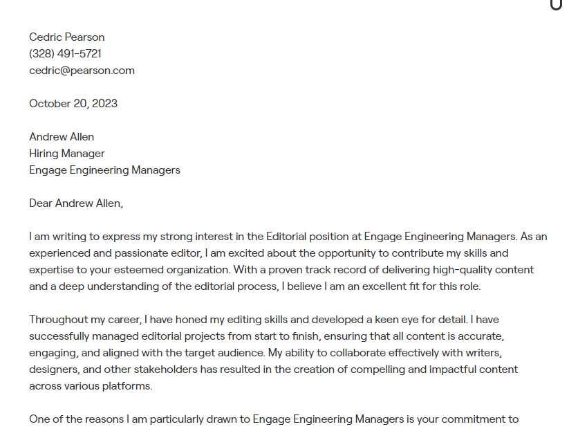 editorial cover letter