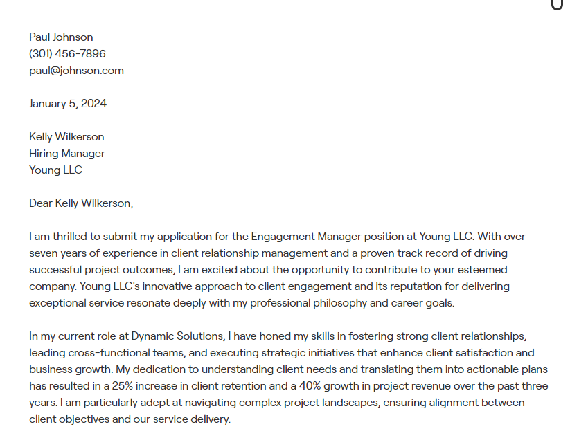 engagement manager cover letter