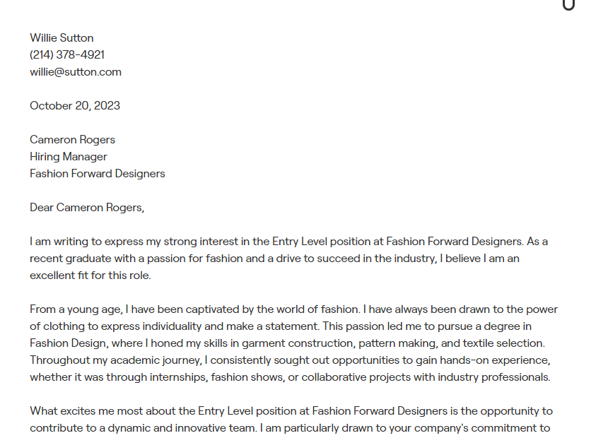 entry level cover letter