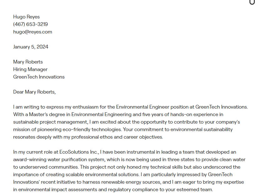 environmental engineer cover letter