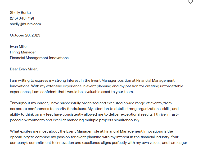 event manager cover letter