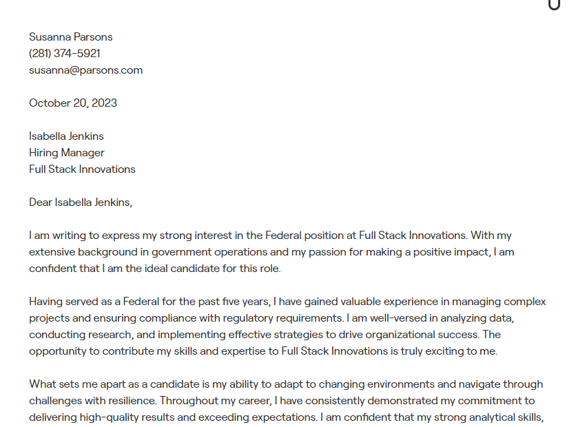 federal cover letter