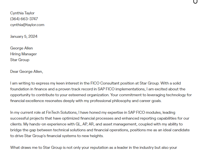 fico consultant cover letter