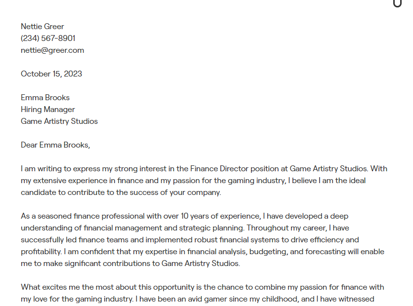 finance director cover letter