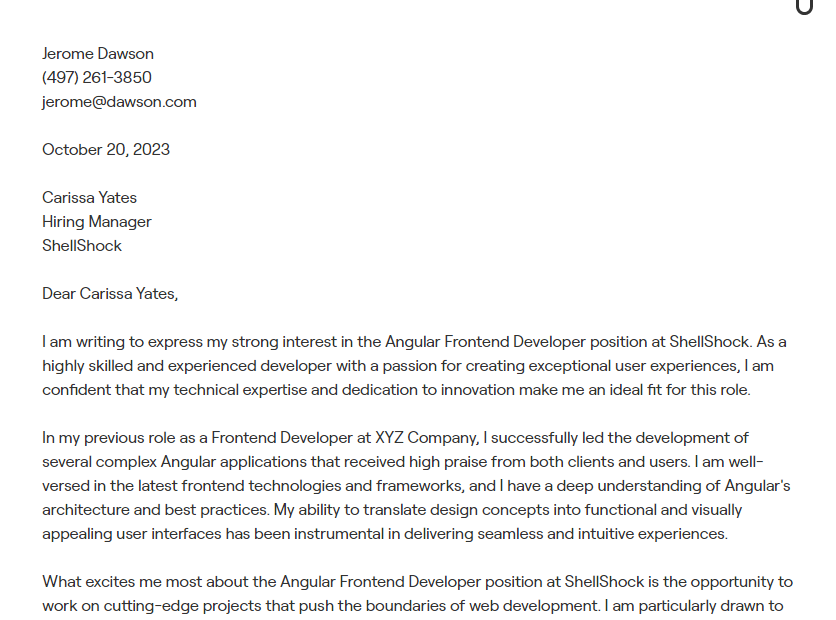 front end developer cover letter