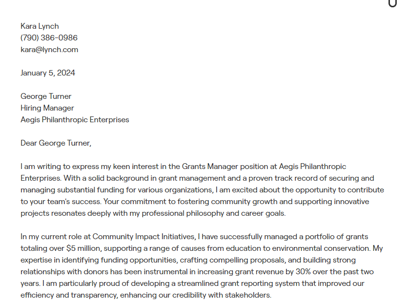 grants manager cover letter