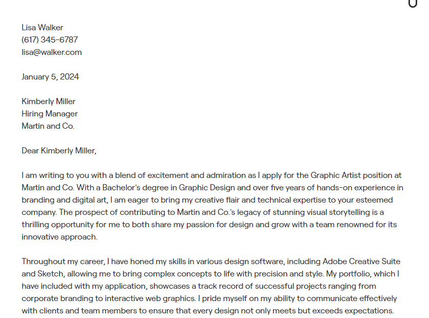 graphic artist cover letter