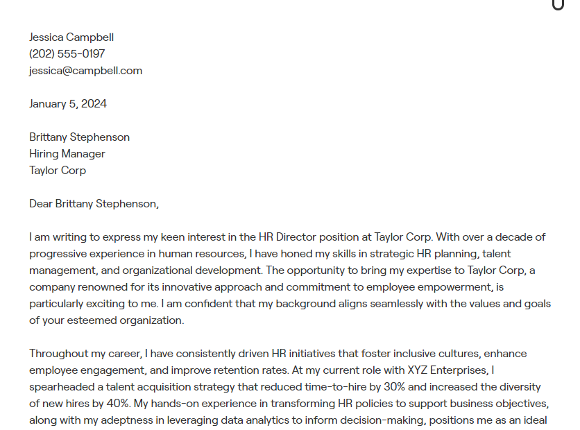 hr director cover letter