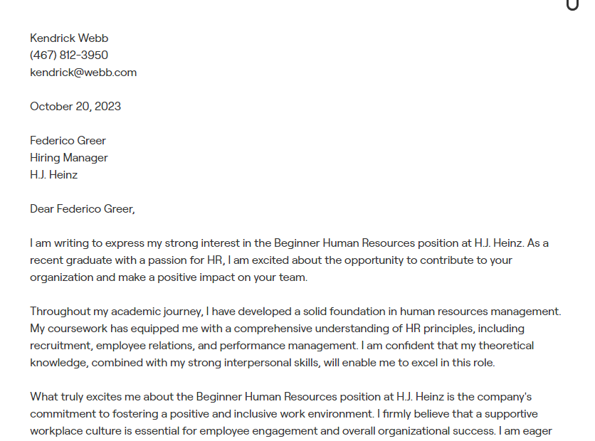 human resources cover letter