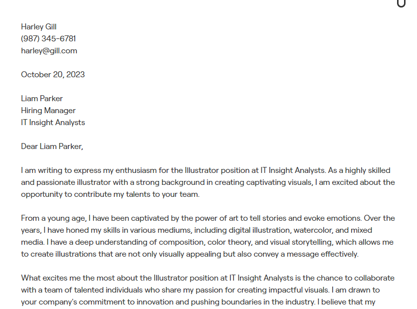 illustrator cover letter