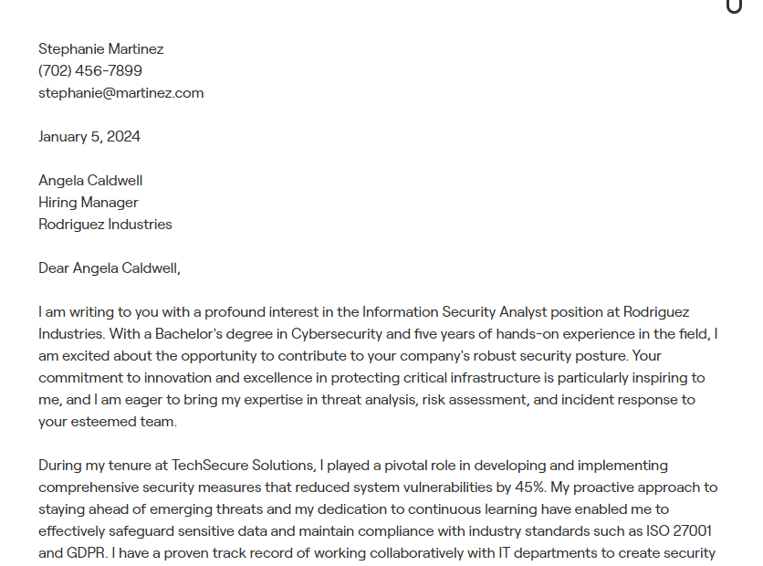 information security analyst cover letter