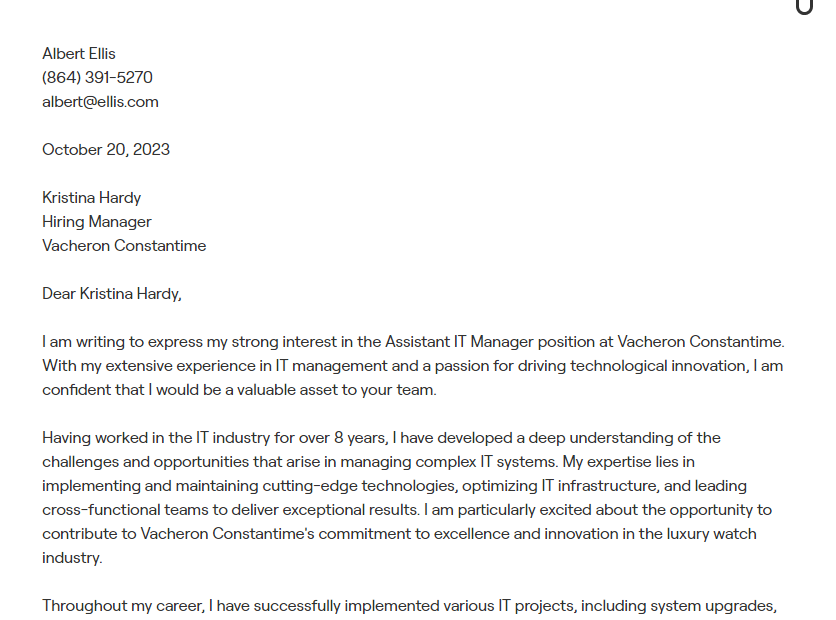 it manager cover letter