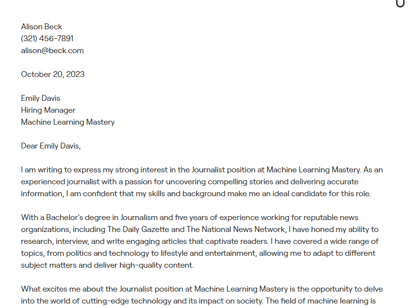 journalist cover letter