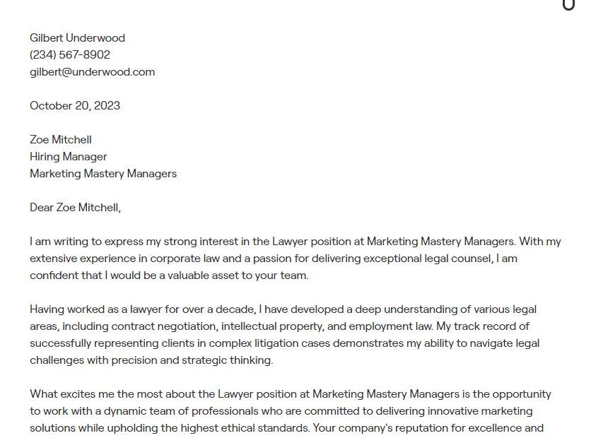 lawyer cover letter