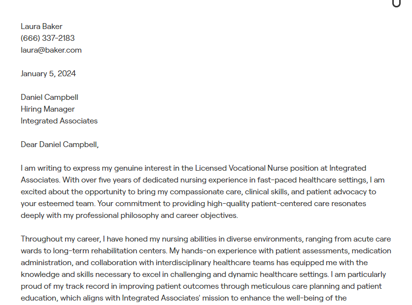 licensed vocational nurse cover letter