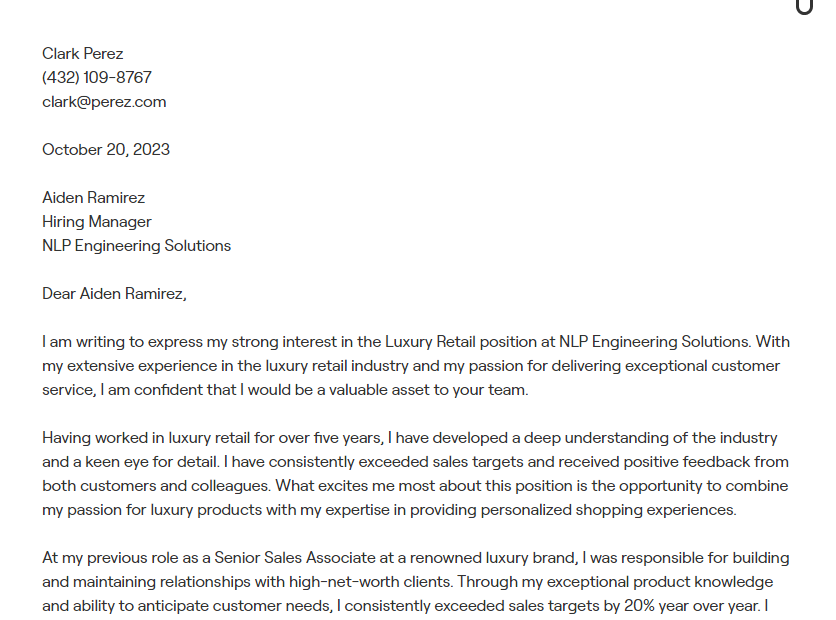 luxury retail cover letter