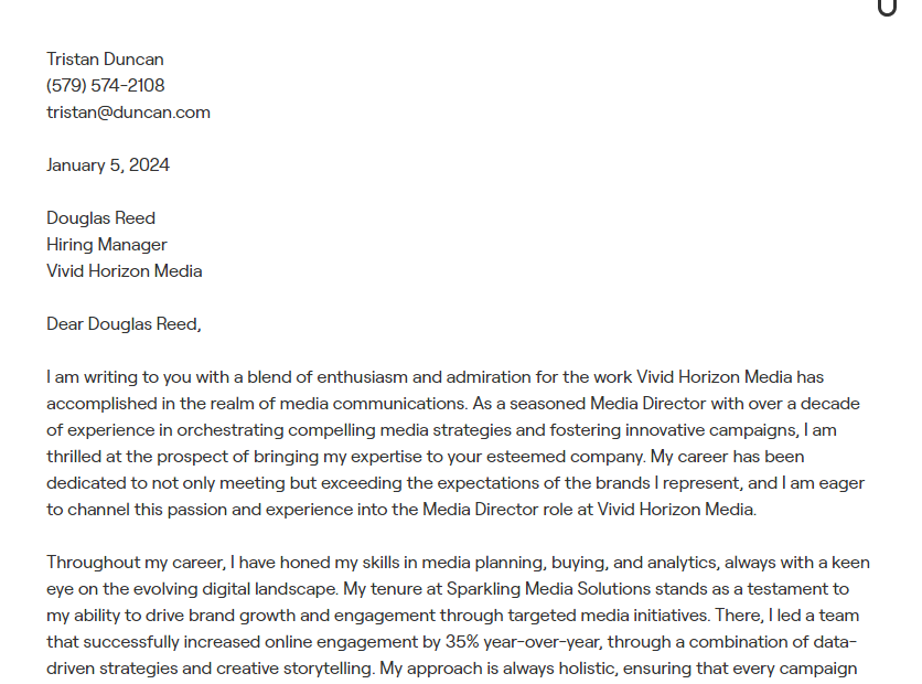 media director cover letter