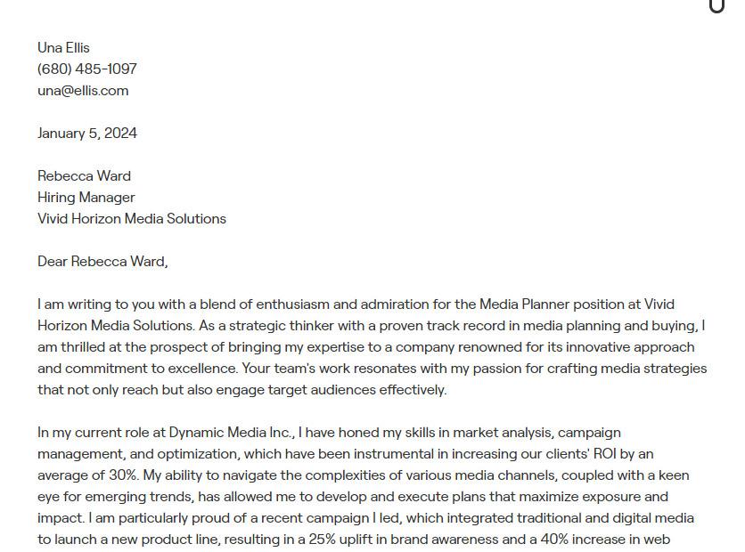 media planner cover letter