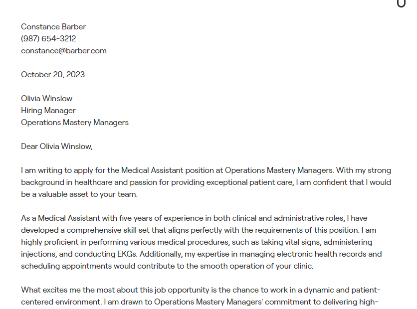 medical assistant cover letter