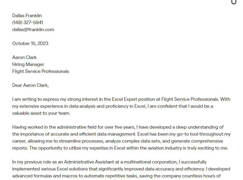 excel expert cover letter