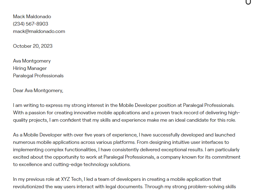 mobile developer cover letter