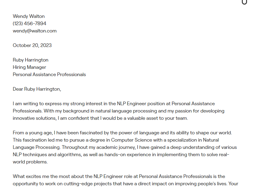 nlp engineer cover letter