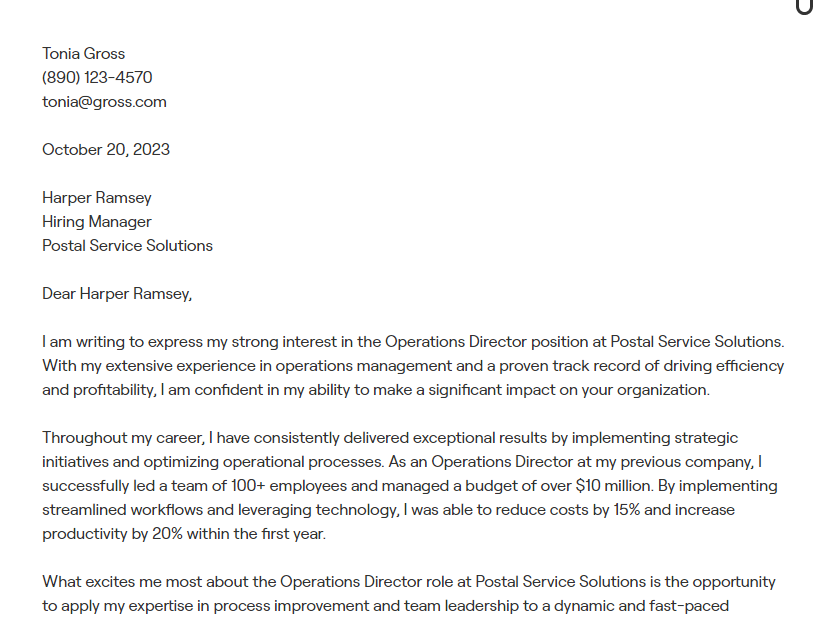 operations director cover letter