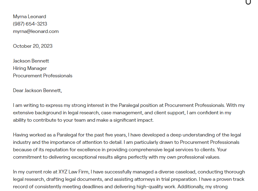 paralegal cover letter