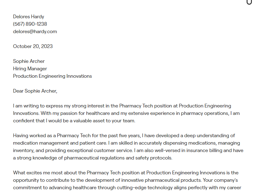 pharmacy tech cover letter