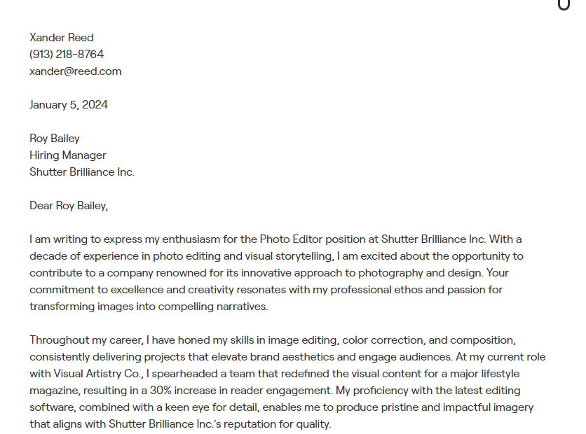 photo editor cover letter