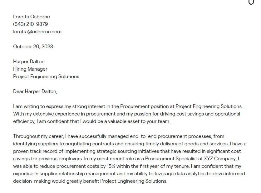 procurement cover letter