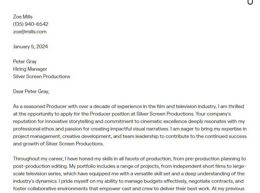 producer cover letter