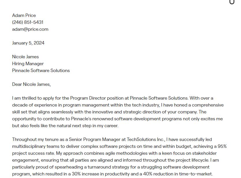 program director cover letter