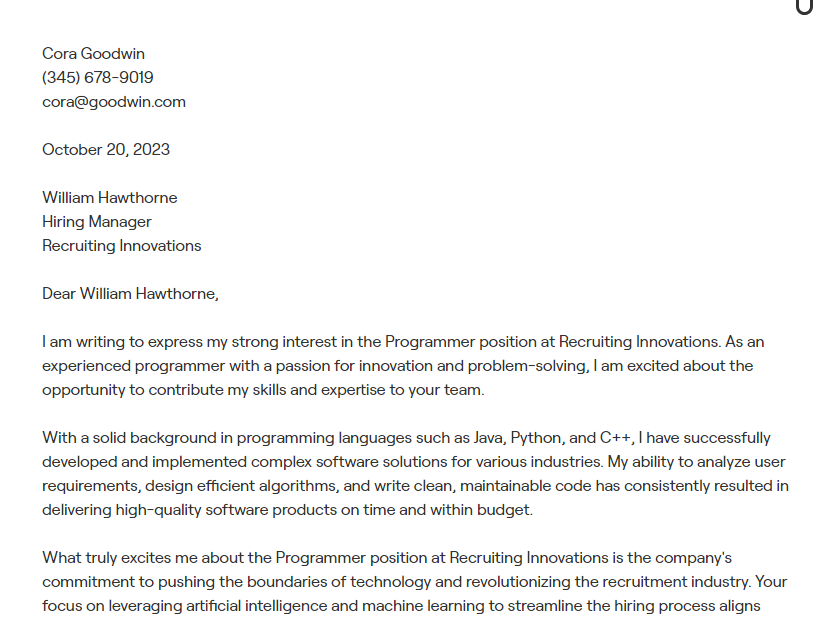 programmer cover letter