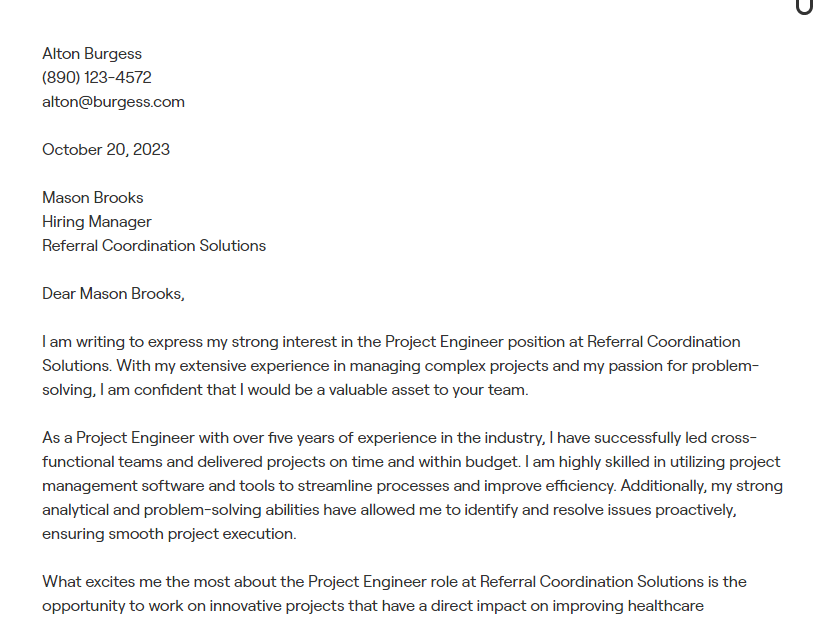 project engineer cover letter