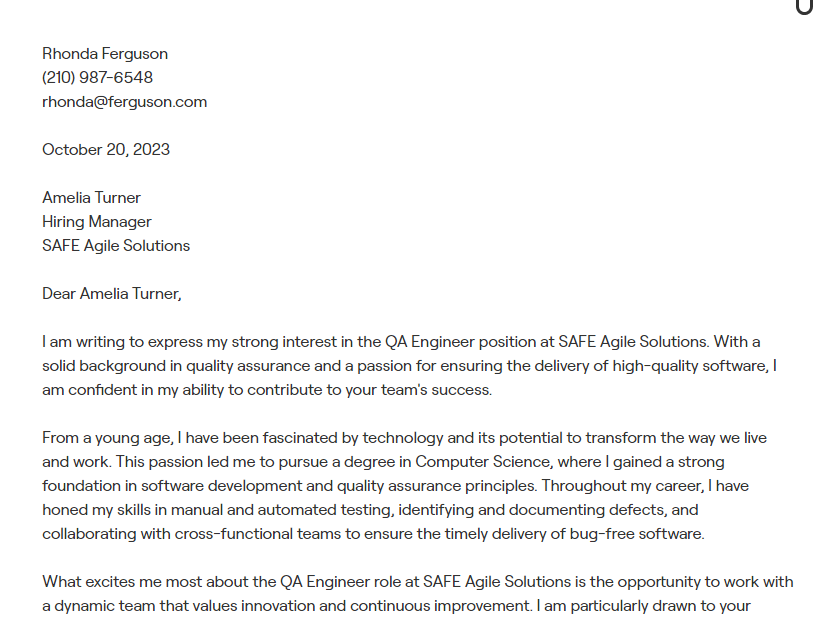 qa engineer cover letter